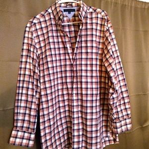 Tommy Hilfiger Red white & blue Men's Long Sleeve Button shirt p2p 22" 32-33